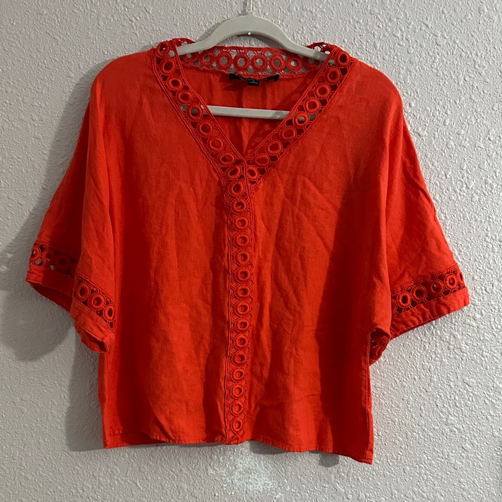 Marc New York Vivid Orange Eyelet Blouse